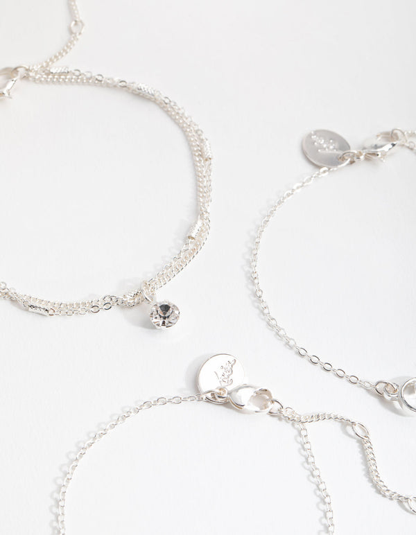 Silver Diamante and Faux Pearl 3-Pack Bracelets