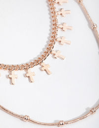 Rose Gold Short Mini Cross 2-Row Necklace - link has visual effect only