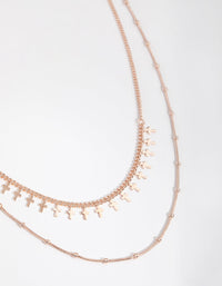 Rose Gold Short Mini Cross 2-Row Necklace - link has visual effect only