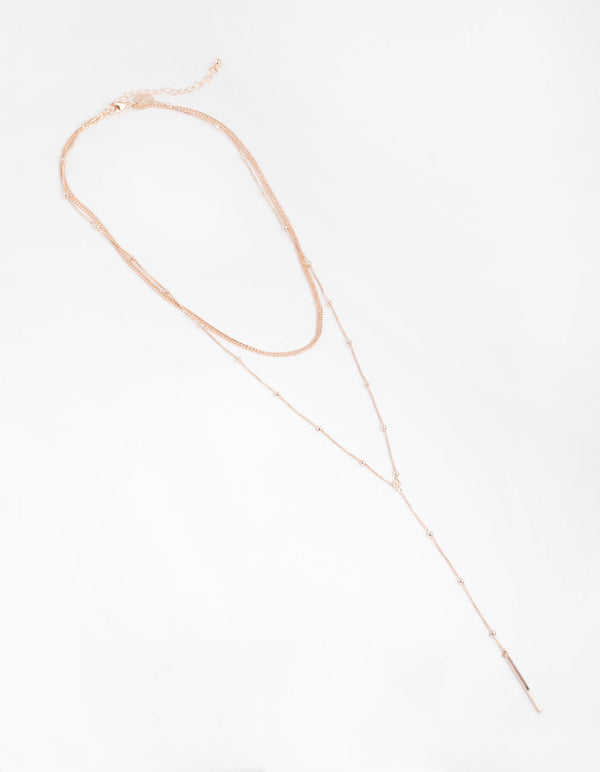 Rose Gold Fine Y-Chain 2-Row Necklace