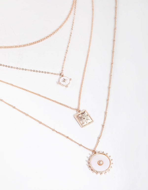 Rose Gold Long Shell 4-Row Necklace