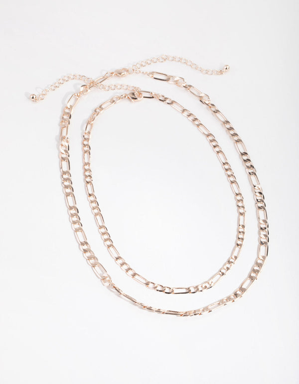 Rose Gold Short Flat Chain 2-Row Necklace