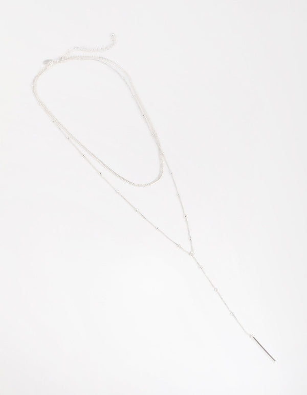 Silver Fine Y-Chain 2-Row Necklace