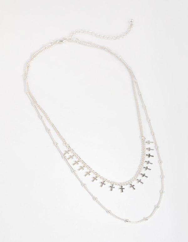 Short Mini Cross 2-Row Necklace
