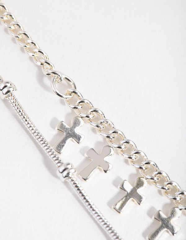 Short Mini Cross 2-Row Necklace