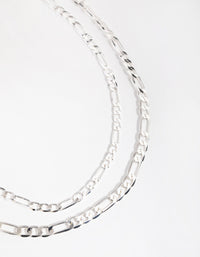 Silver Short Flat Chain 2-Row Necklace - link has visual effect only