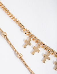 Gold Short Mini Cross 2-Row Necklace - link has visual effect only