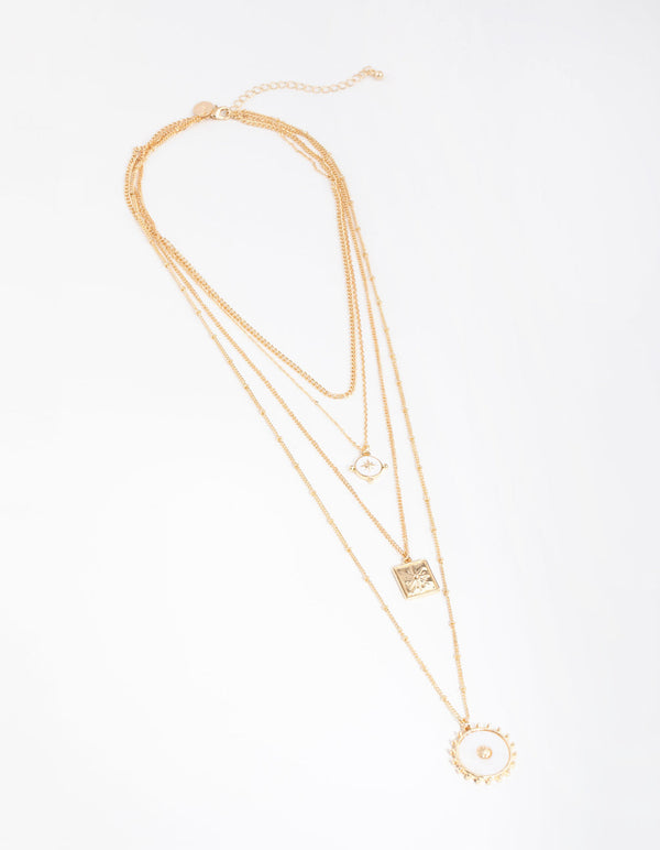 Gold Long Shell 4-Row Necklace