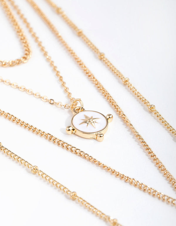 Gold Long Shell 4-Row Necklace
