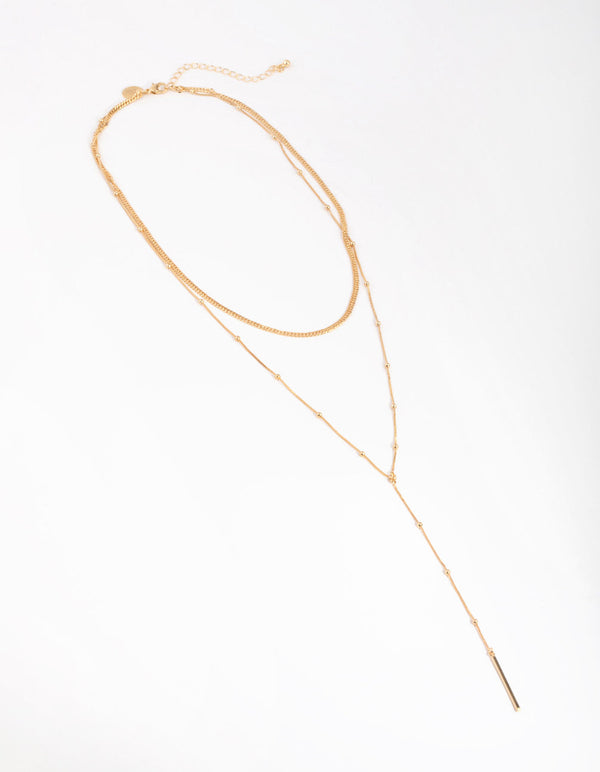 Gold Fine Y-Chain 2-Row Necklace