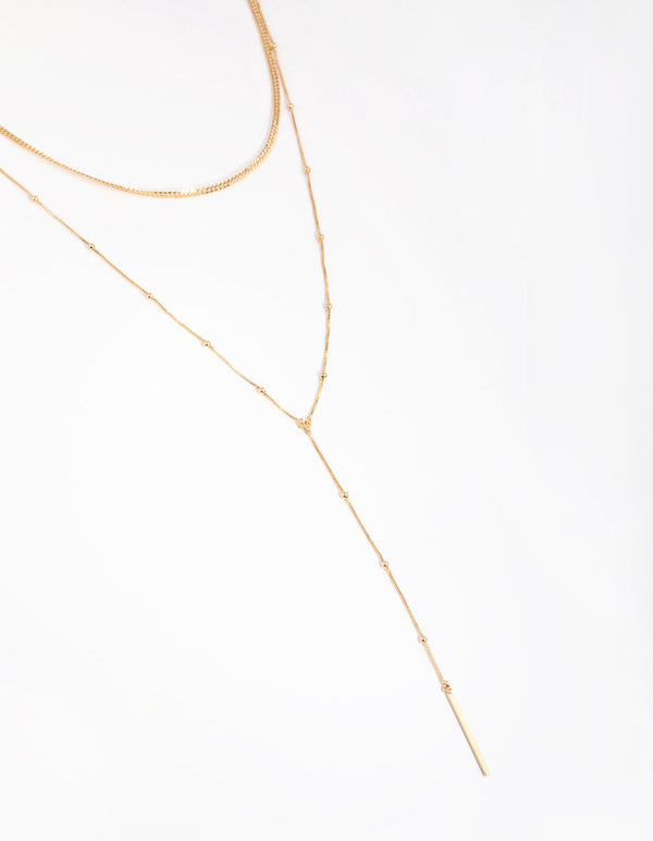 Gold Fine Y-Chain 2-Row Necklace