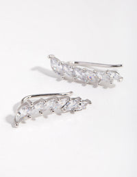 Rhodium Diamond Simulant Cubic Zirconia Marquaise Crawler Earrings - link has visual effect only
