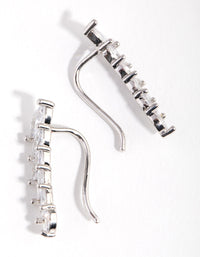 Rhodium Diamond Simulant Cubic Zirconia Marquaise Crawler Earrings - link has visual effect only