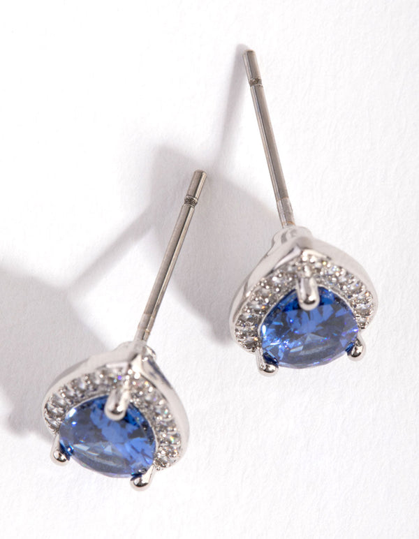 Cubic Zirconia Rhodium Pear Halo Stud Earrings