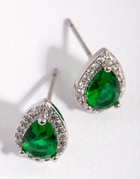 Cubic Zirconia Rhodium Pear Halo Stud Earrings - link has visual effect only