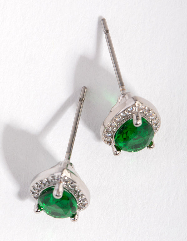 Cubic Zirconia Rhodium Pear Halo Stud Earrings