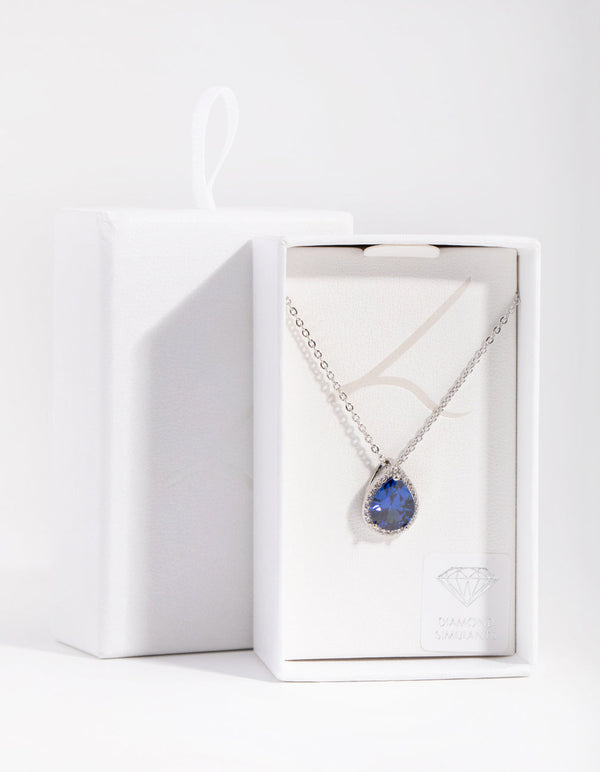 Cubic Zirconia Rhodium Pear Halo Necklace