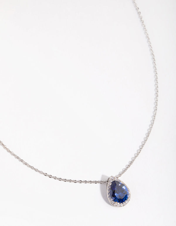 Cubic Zirconia Rhodium Pear Halo Necklace