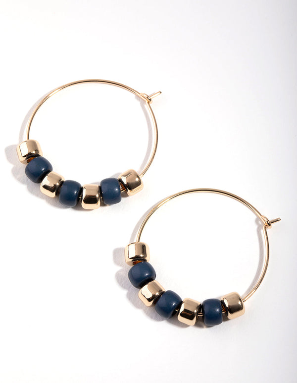 Gold Bead Charm Hoop Earrings