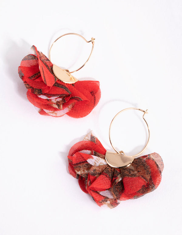 Gold Flat Flower Hoop Earrings
