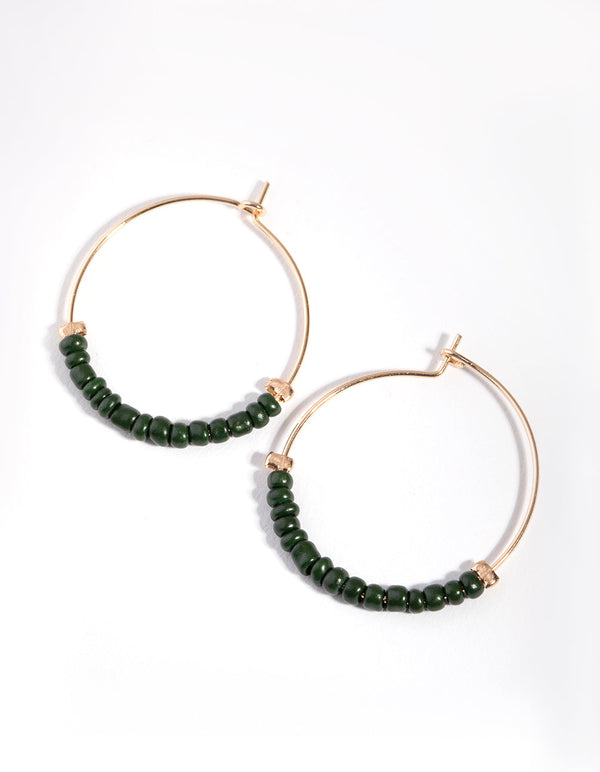 Gold Half Beaded Hoop Earrings