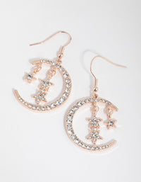 Rose Gold Diamante Star and Moon Drop Earrings - link has visual effect only