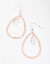 Rose Gold Sandblast Faux Pearl Drop Earrings - link has visual effect only