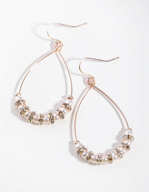 Rose Gold Bead and Diamante Hoop Earrings