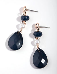 Rose Gold Bead and Faux Pearl Drop Earrings - link has visual effect only