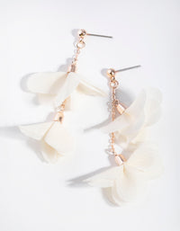 Rose Gold Double Fabric Flower Drop Earrings - link has visual effect only