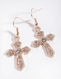 Rose Gold Diamante Cross Drop Earrings - link has visual effect only
