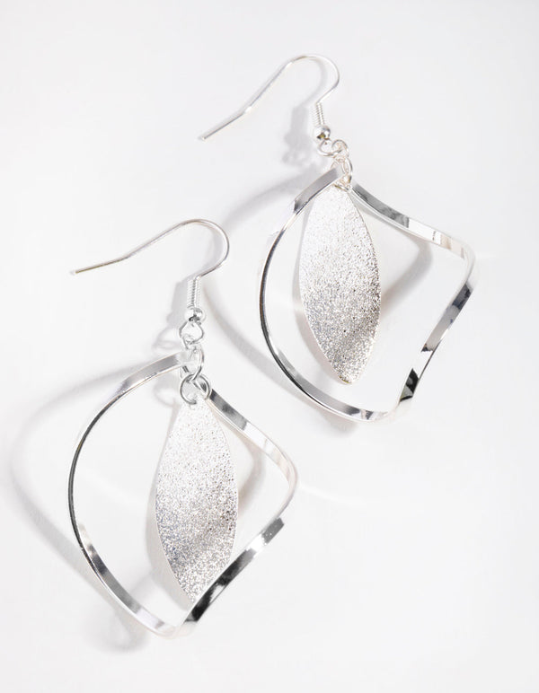 Silver Leaf and Twist Drop Earrings