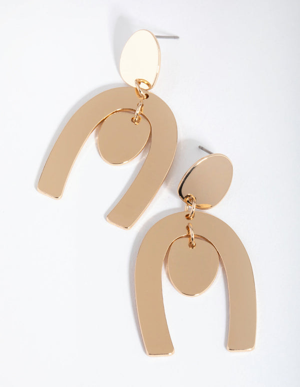 Gold Horse Shoe Drop Earrings