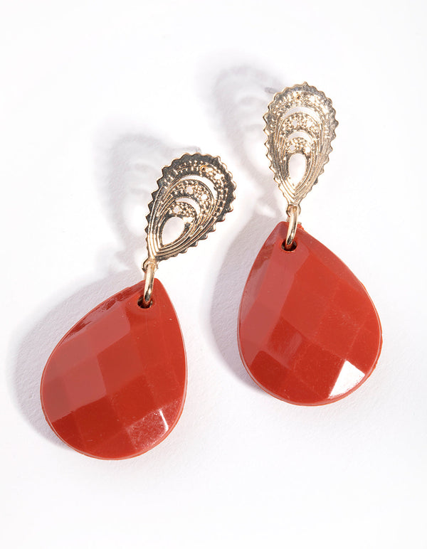 Gold Teardrop Bead Drop Earrings