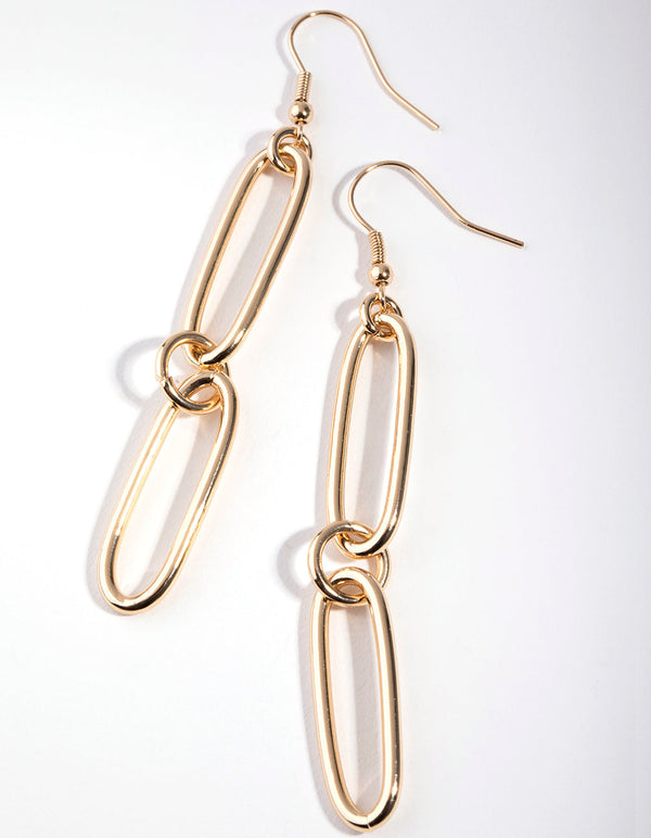 Gold Triple Link Drop Earrings