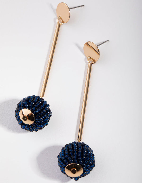 Gold Bead Ball Stick Drop Earrings