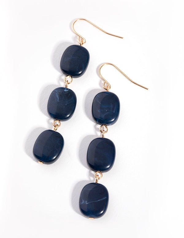Blue Tripple Square Bead Drop Earrings