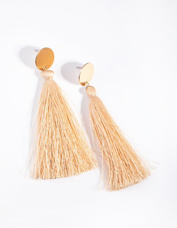 Gold Disc Tassel Drop Earrings