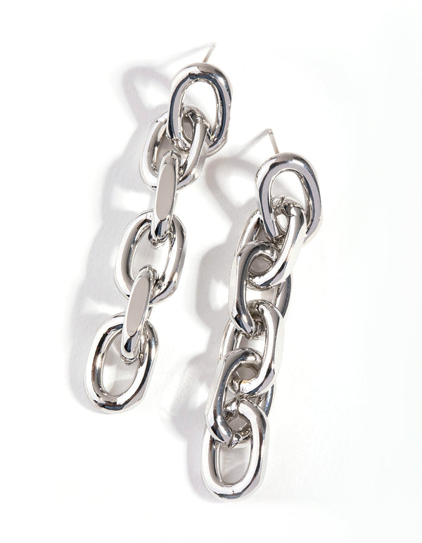 Rhodium Thick Chain Drop Earrings