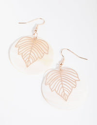 Rose Gold Leaf Disc Drop Earrings - link has visual effect only