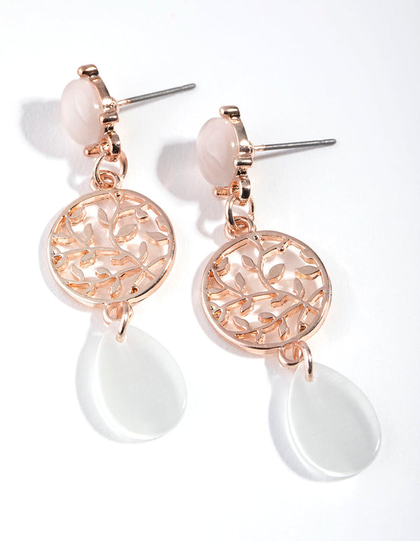 Rose Gold Tree Disc Drop Earrings