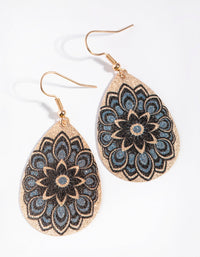 Gold Flower Pattern Drop Earrings - link has visual effect only