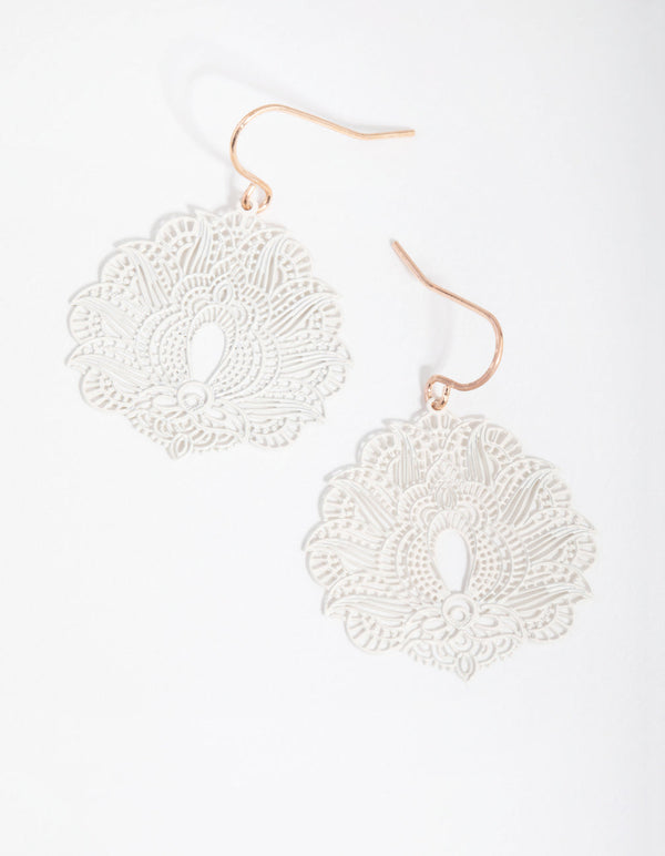 Rose Gold Metal Lace Drop Earrings
