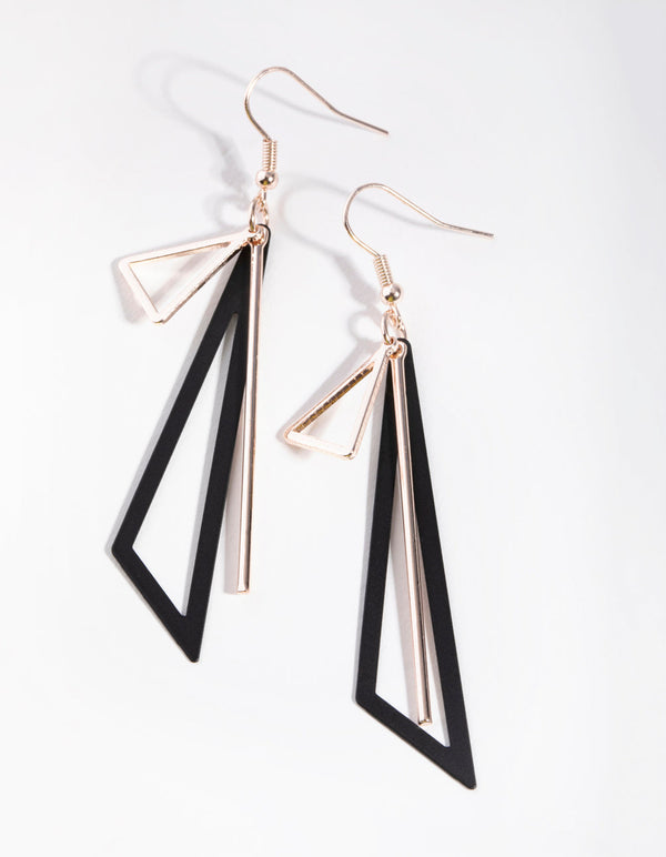 Rose Gold Triangle and Stick Drop Earrings