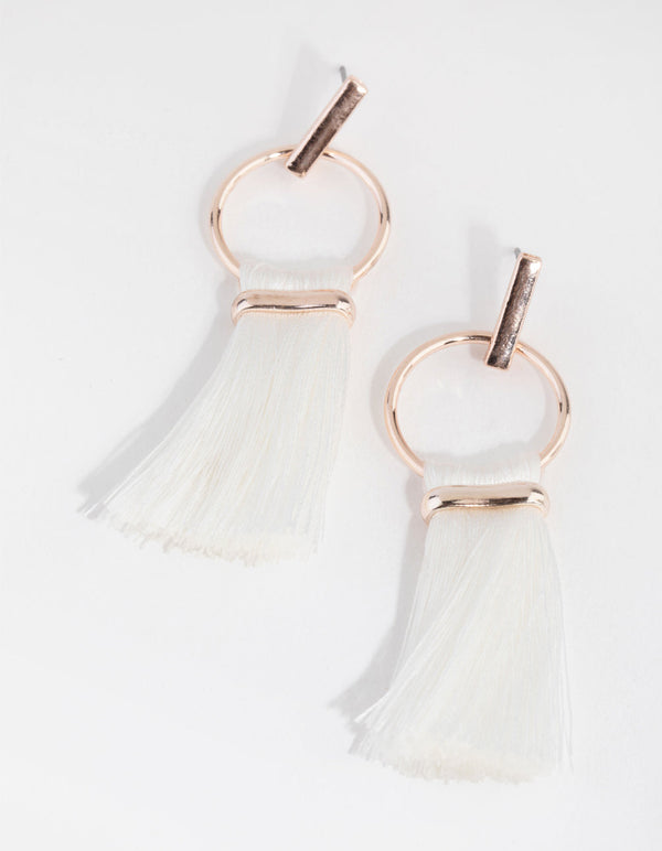 Rose Gold Flat Tassel Circle Drop Earrings