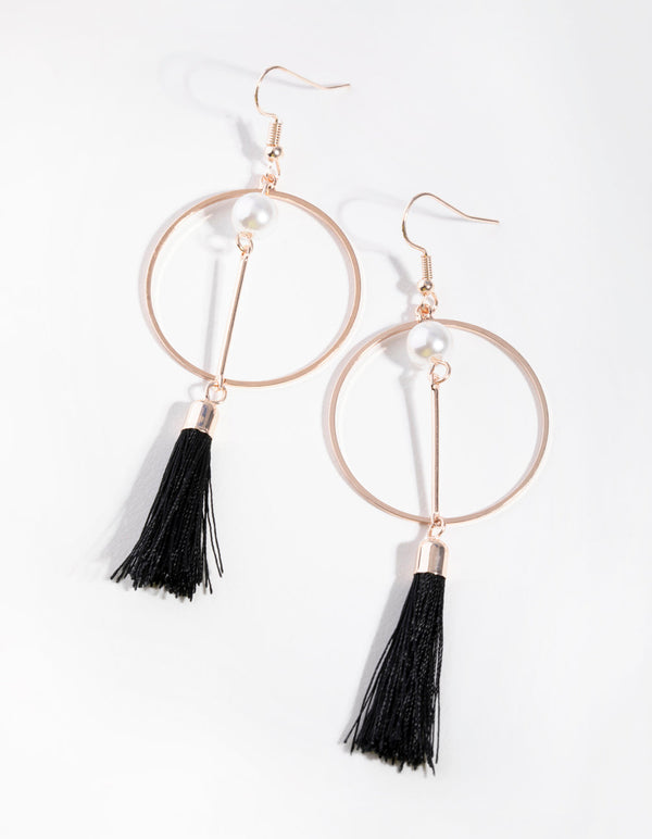 Rose Gold Tassel and Hoop Drop Earrings