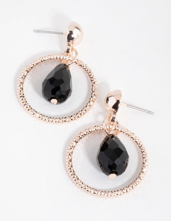 Rose Gold Bead in Hoop Drop Earrings