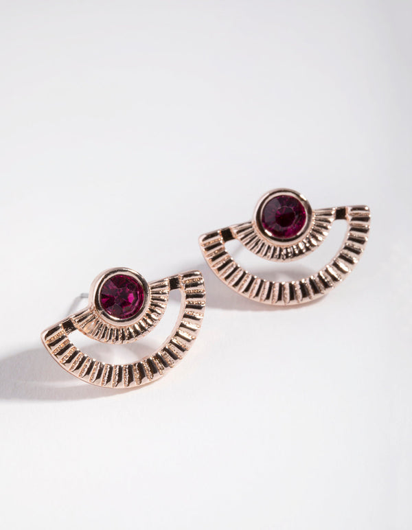 Rose Gold Fan Outline Stud Earrings