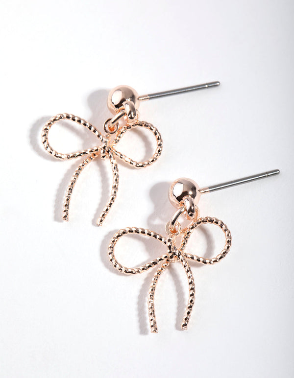 Rose Gold Diamond Cut Bow Stud Earrings