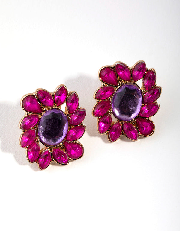 Gold Multi Stone Stud Earrings